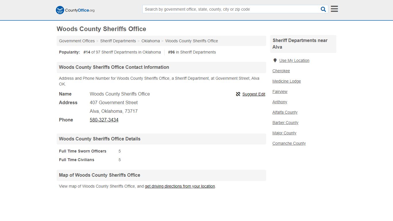 Woods County Sheriffs Office - Alva, OK (Address and Phone)